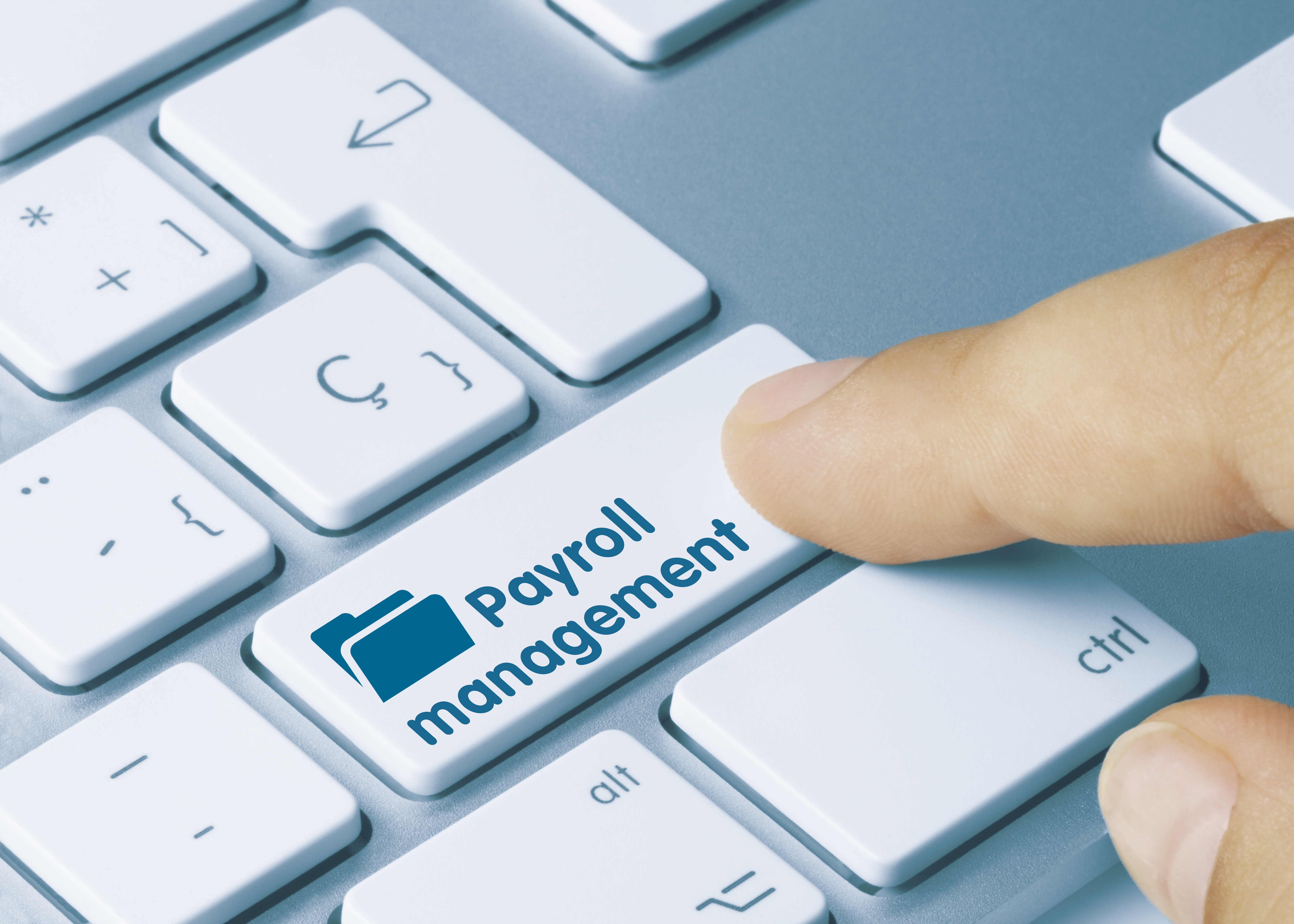 Payroll management - Inscription on Blue Keyboard Key.
